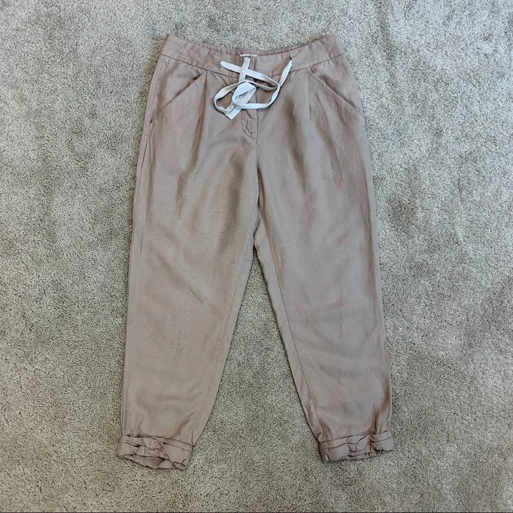 ARITZIA Wilfred Allant Tan Brown Linen pants in Nutmeg drawstring Sz 0🔥